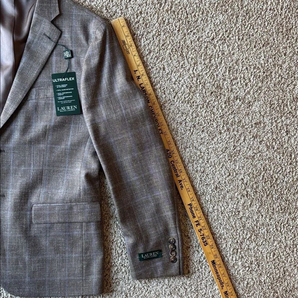 NWT Lauren Ralph Lauren RL Ultraflex Brown Blue Windowpane Check Blazer 41 S